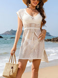 Openwork V-Neck Cap Sleeve Cover-Up - Trendsi - Flyclothing LLC