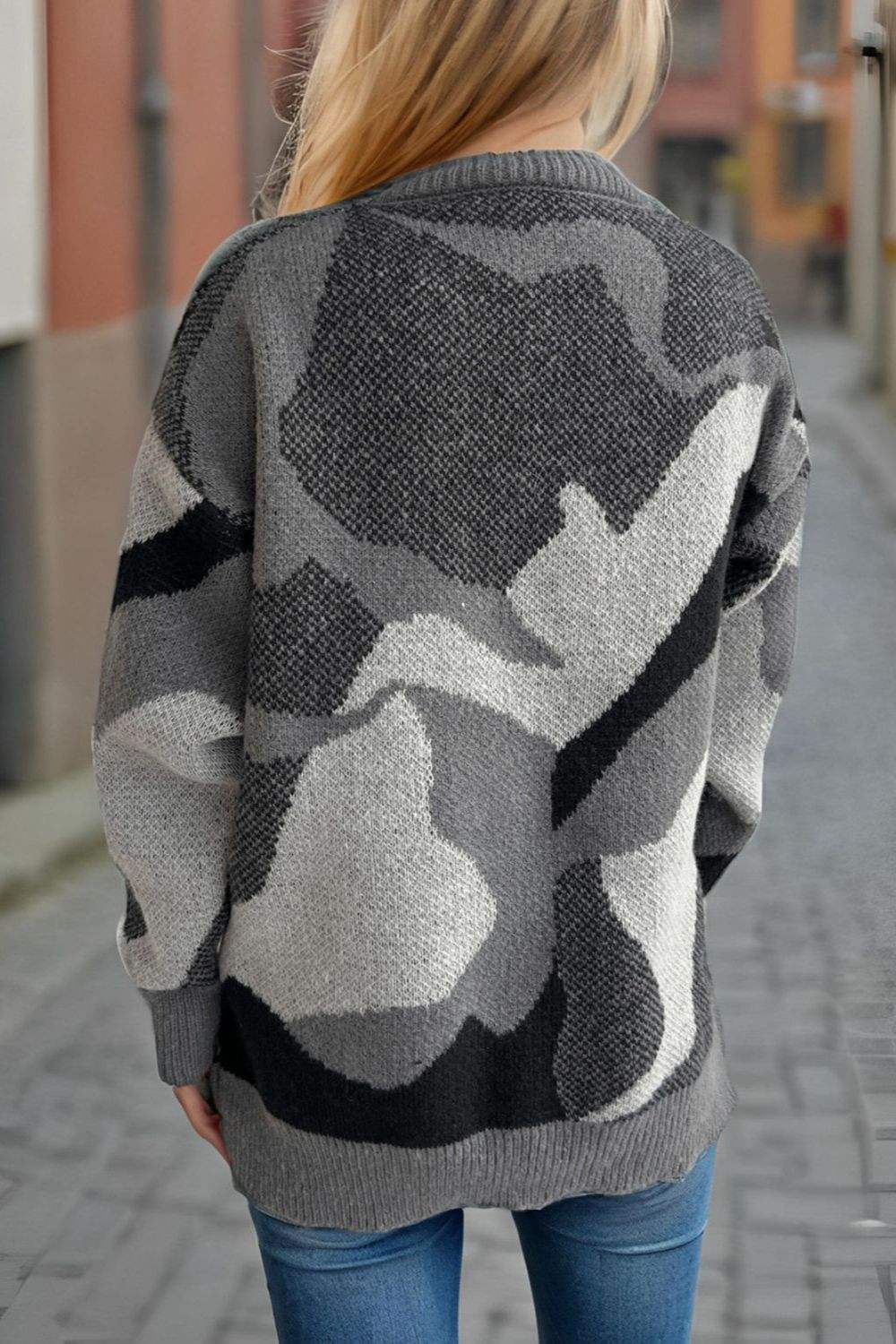 Contrast Round Neck Long Sleeve Sweater - Trendsi - Flyclothing LLC