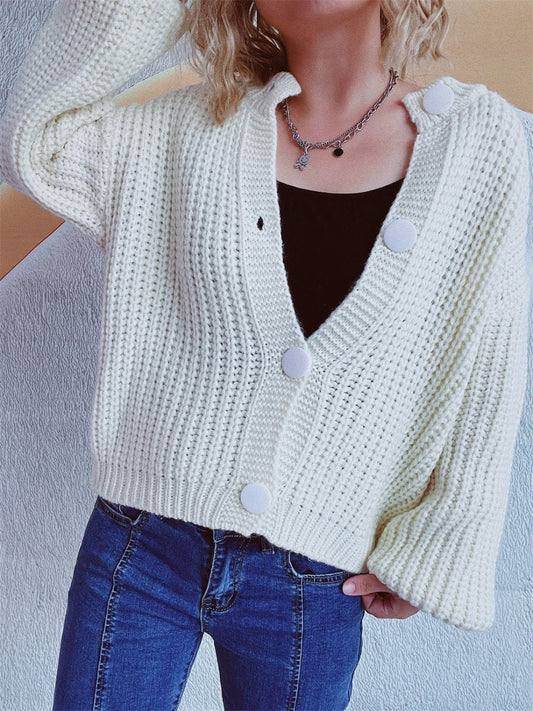 Button Up Long Sleeve Cardigan - Trendsi
