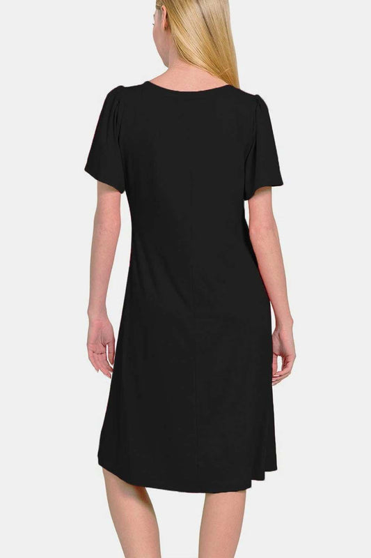 Zenana V-Neck Short Sleeve Dress - Trendsi - Flyclothing LLC