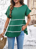 Round Neck Flounce Sleeve Blouse - Trendsi - Flyclothing LLC
