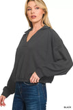 Zenana French Terry Collared Exposed Seam Sweatshirt - Trendsi - Flyclothing LLC