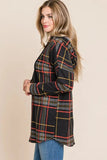BOMBOM Drawstring Plaid Long Sleeve Hoodie - Trendsi