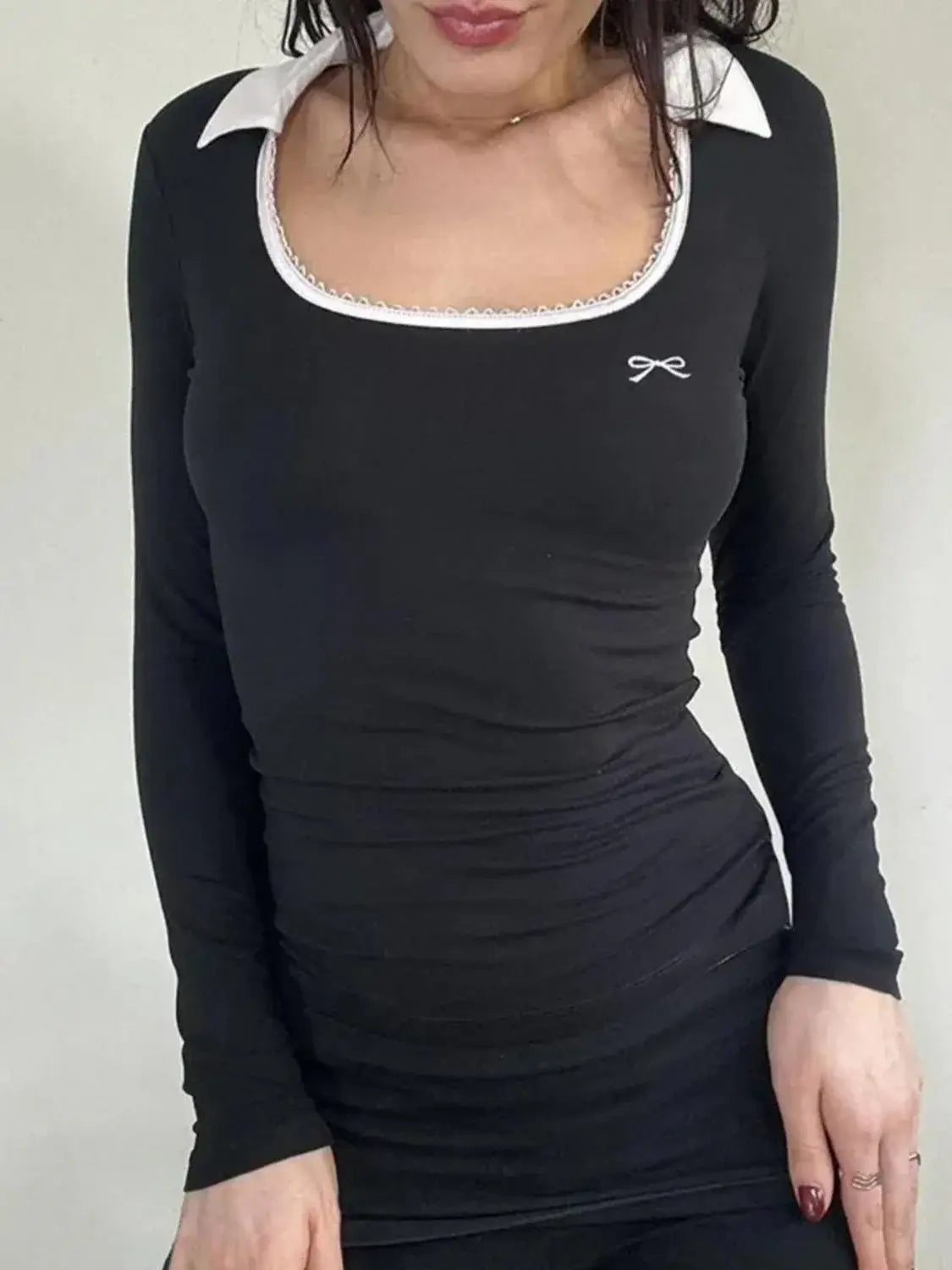 Devine Bow Long Sleeve Slim Knit Top - Trendsi - Flyclothing LLC