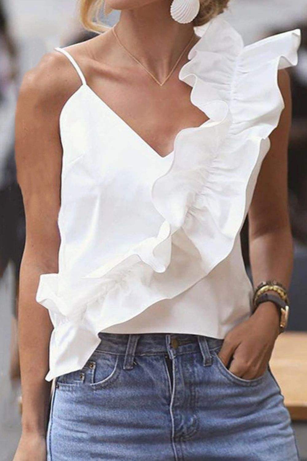 Ruffled V-Neck Cami - Trendsi - Flyclothing LLC