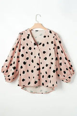 Contrast Animal Print V-Neck Long Sleeve Blouse - Trendsi - Flyclothing LLC