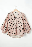 Contrast Animal Print V-Neck Long Sleeve Blouse - Trendsi