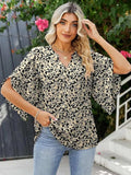 Printed Notched Half Sleeve Blouse - Trendsi - Flyclothing LLC