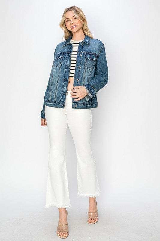 RISEN Full Size Distressed Button Up Jacket - Trendsi - Flyclothing LLC