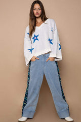 POL Long Sleeve Star Patch Sweater - Trendsi - Flyclothing LLC