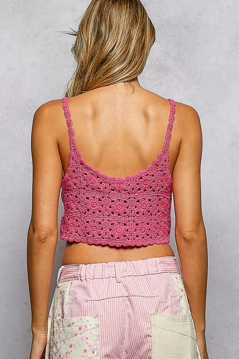 POL Floral Pattern Crochet Cropped Cami with Scalloped Edge - Trendsi - Flyclothing LLC