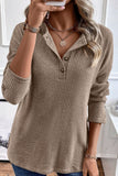 Quarter Button Round Neck Dropped Shoulder Knit Top - Trendsi