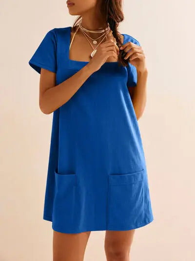 Lovelet Square Neck Short Sleeve Mini Tee Dress - Trendsi - Flyclothing LLC