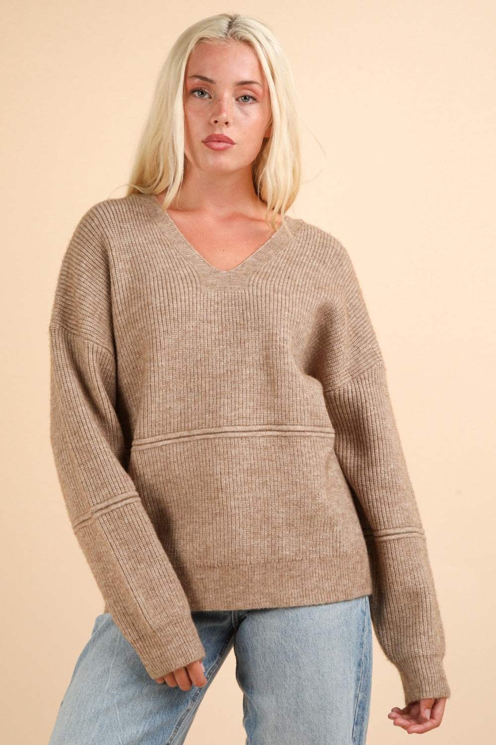 VERY J Seam Detail Drop Shoulder Hooded Sweater - Trendsi - Flyclothing LLC