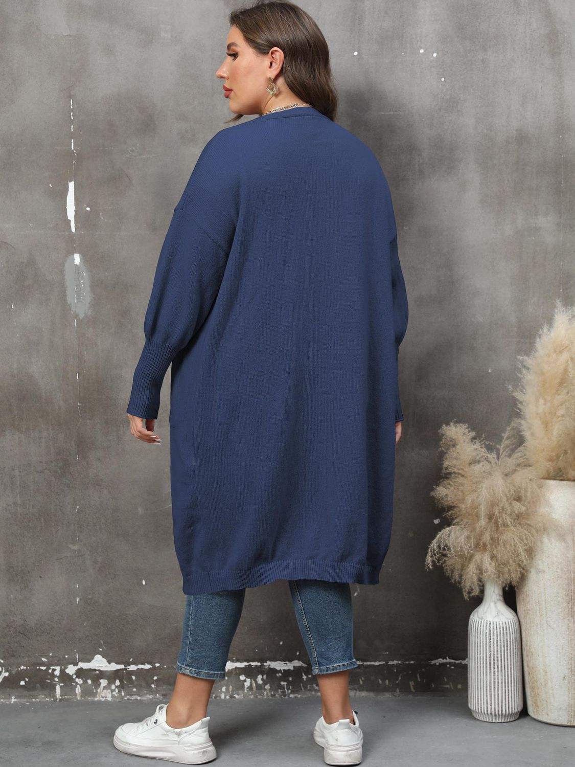 Plus Size Long Sleeve Pocketed Cardigan - Trendsi - Flyclothing LLC
