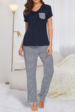 Pocketed Short Sleeve Top and Striped Pants Lounge Set - Trendsi