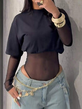 Sheer Mesh Long Sleeve Bodysuit - Trendsi - Flyclothing LLC