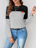 Striped Contrast Round Neck Long Sleeve T-Shirt - Trendsi - Flyclothing LLC