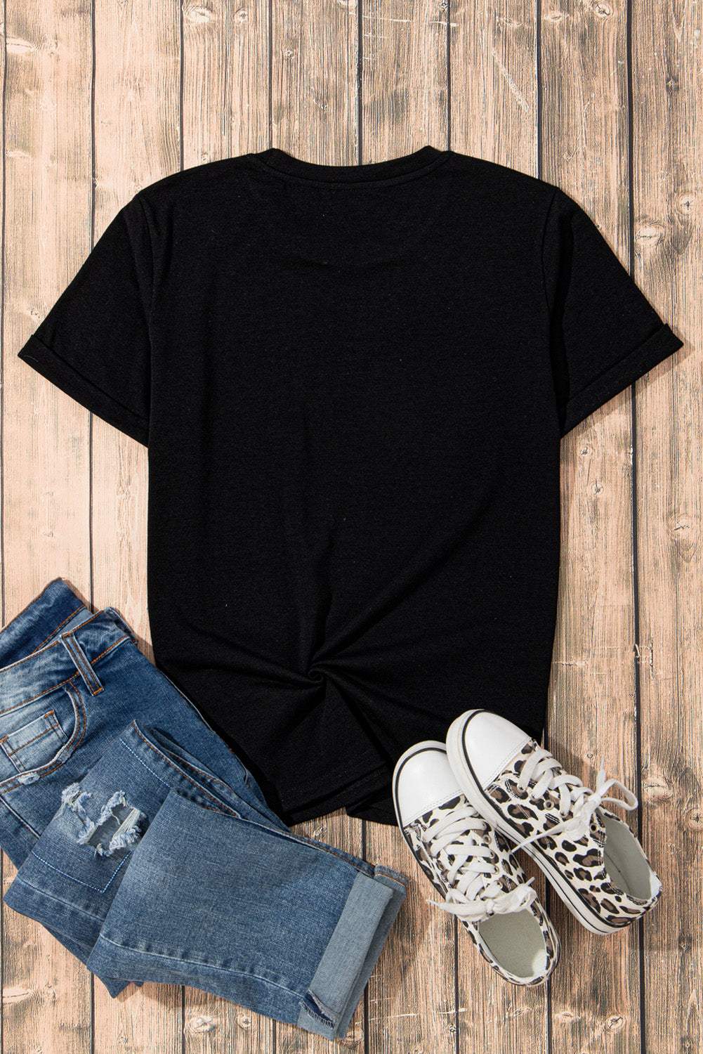 Rhinestone Round Neck Short Sleeve T-Shirt - Trendsi - Flyclothing LLC