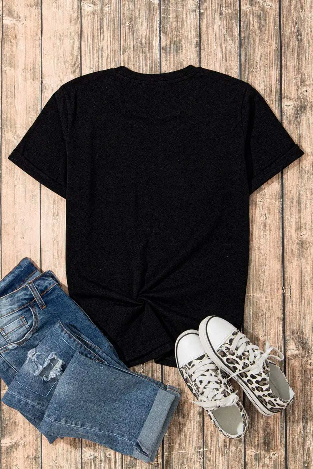 Rhinestone Round Neck Short Sleeve T-Shirt - Trendsi - Flyclothing LLC