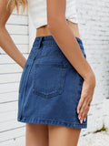 Solid Mini Denim Skirt - Trendsi