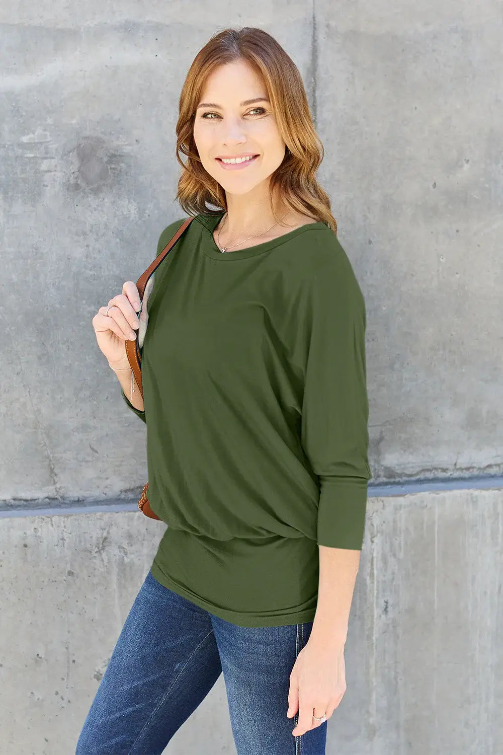 Basic Bae Full Size Round Neck Batwing Sleeve Top - ShopBasicbae - Flyclothing LLC