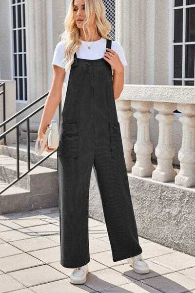 Lovelet Square Neck Wide Strap Overalls with Pockets - Trendsi - Flyclothing LLC