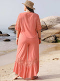 Plus Size Button Up Half Sleeve Top and Pants Set - Trendsi - Flyclothing LLC