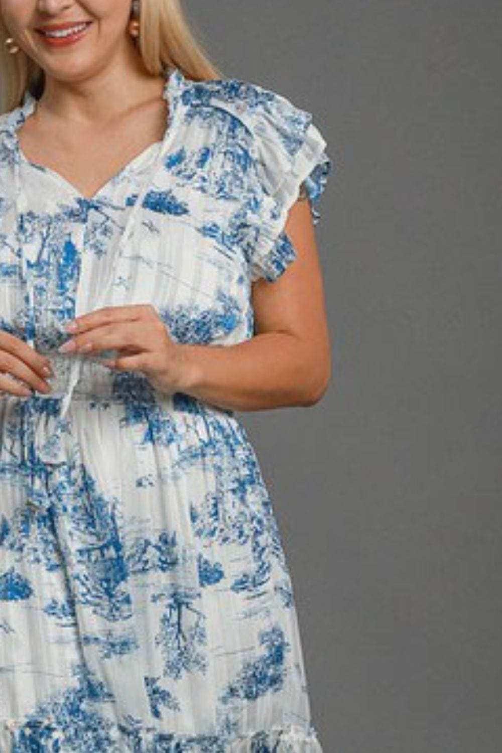 Umgee Full Size Two Tone Landscape Print Midi Dress Plus Size - Trendsi - Flyclothing LLC