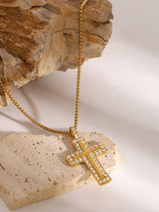 18K Gold-Plated Inlaid Zircon Cross Necklace - Trendsi