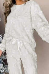 Round Neck Long Sleeve Top and Pants Lounge Set - Trendsi - Flyclothing LLC