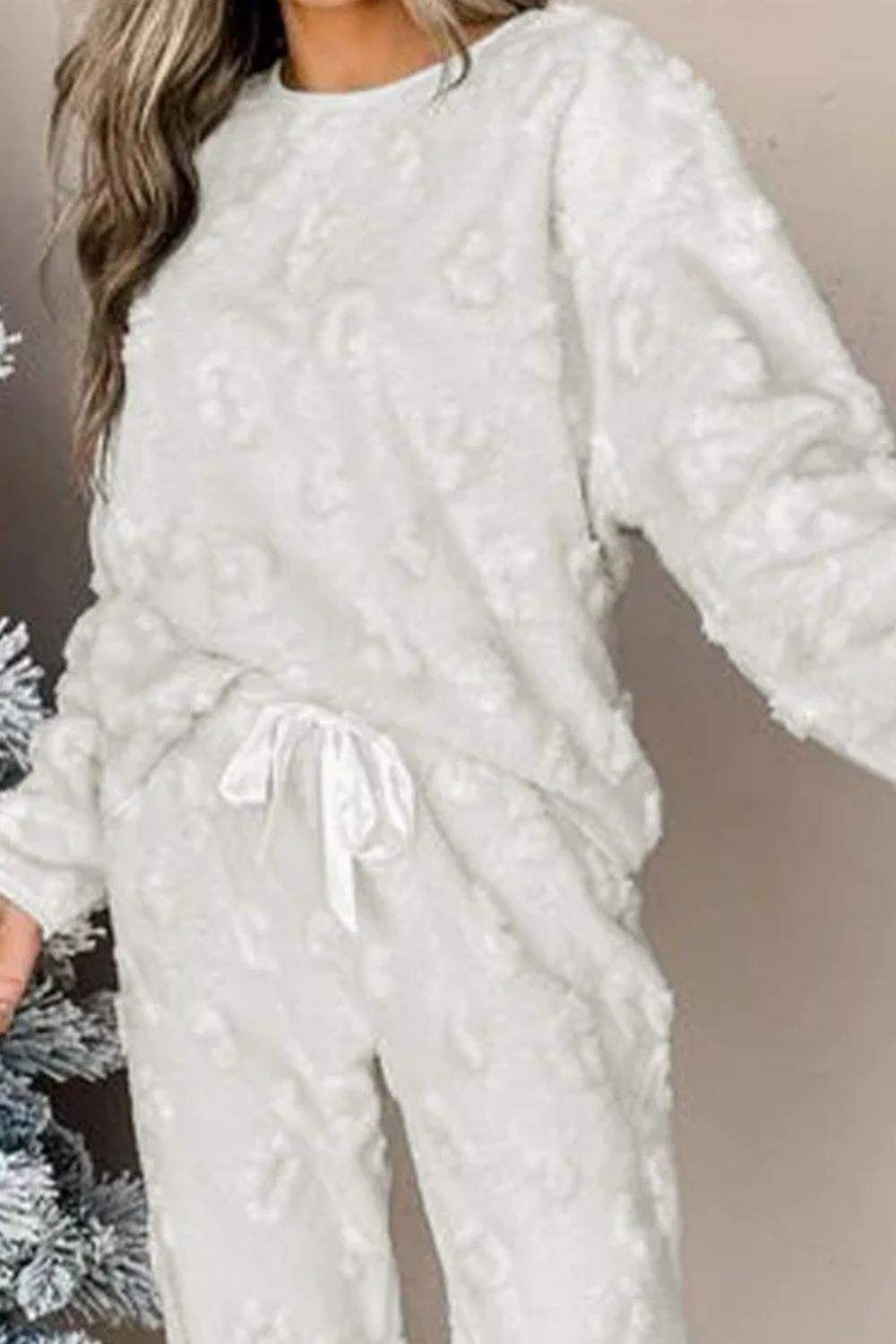 Round Neck Long Sleeve Top and Pants Lounge Set - Trendsi - Flyclothing LLC