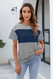 Color Block Round Neck Short Sleeve T-Shirt - Trendsi