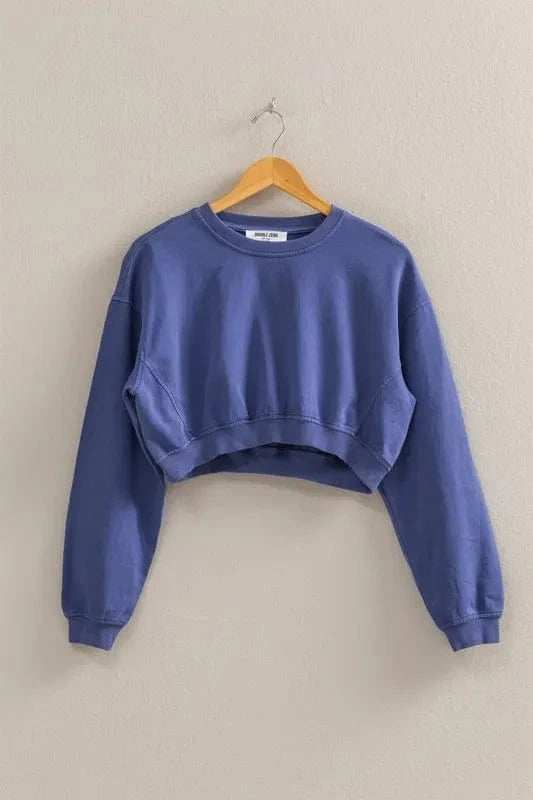 HYFVE Crew Neck Long Sleeve Crop Sweatshirt - Trendsi - Flyclothing LLC