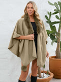 Fuzzy Trim Open Front Poncho - Trendsi - Flyclothing LLC