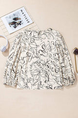 Printed Round Neck Three-Quarter Sleeve Blouse - Trendsi - Flyclothing LLC