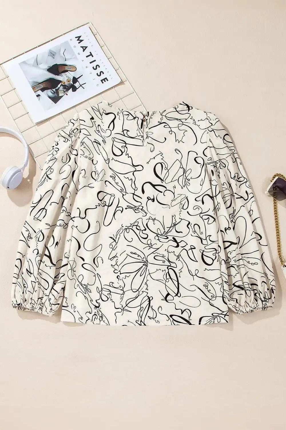 Printed Round Neck Three-Quarter Sleeve Blouse - Trendsi - Flyclothing LLC