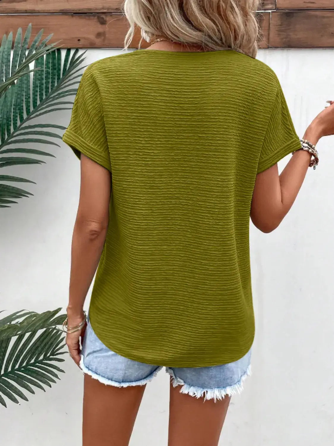 Textured Solid Color Short Sleeve Top - Trendsi - Flyclothing LLC