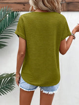 Textured Solid Color Short Sleeve Top - Trendsi - Flyclothing LLC