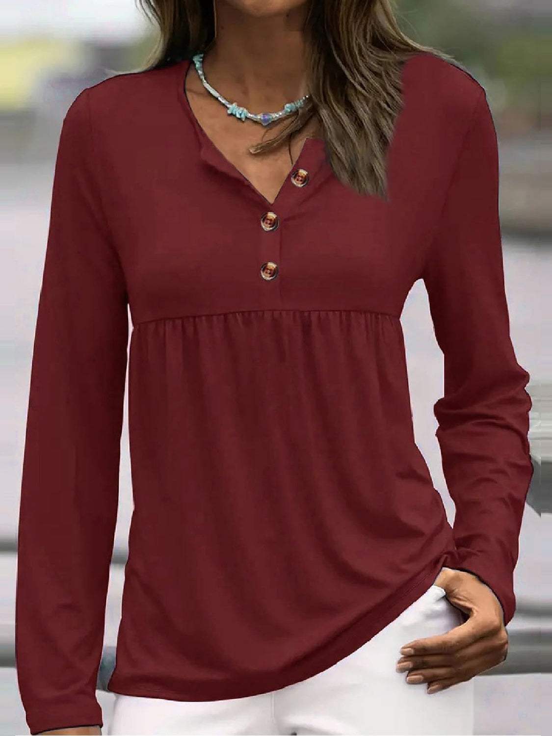 Half Button Long Sleeve T-Shirt - Trendsi - Flyclothing LLC