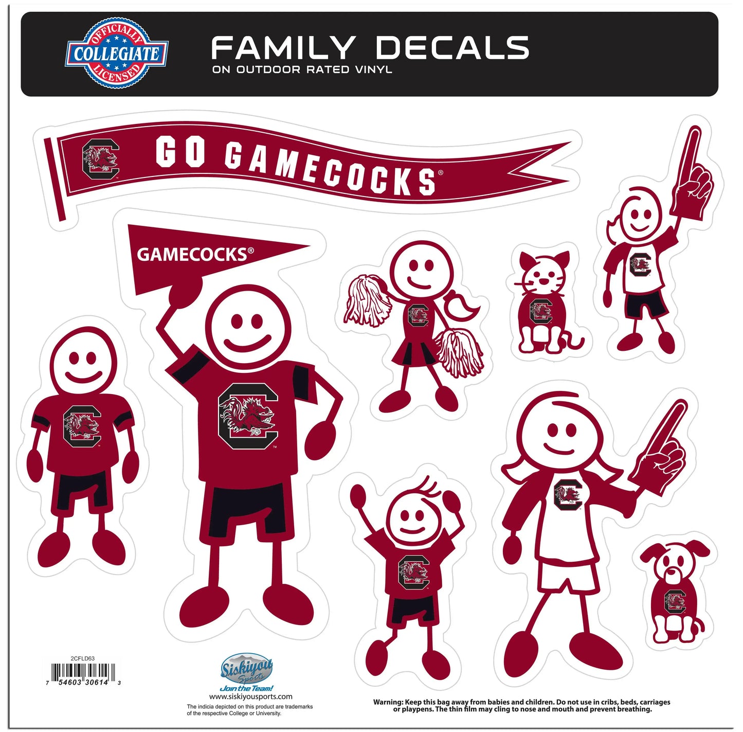 S. Carolina Gamecocks Family Decal Set Large - S. Carolina Gamecocks - Flyclothing LLC
