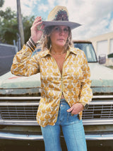 Streets Of Gold Golden Yellow Tulip Zipper Front Blouse - Lil Bee's Bohemian - Flyclothing LLC