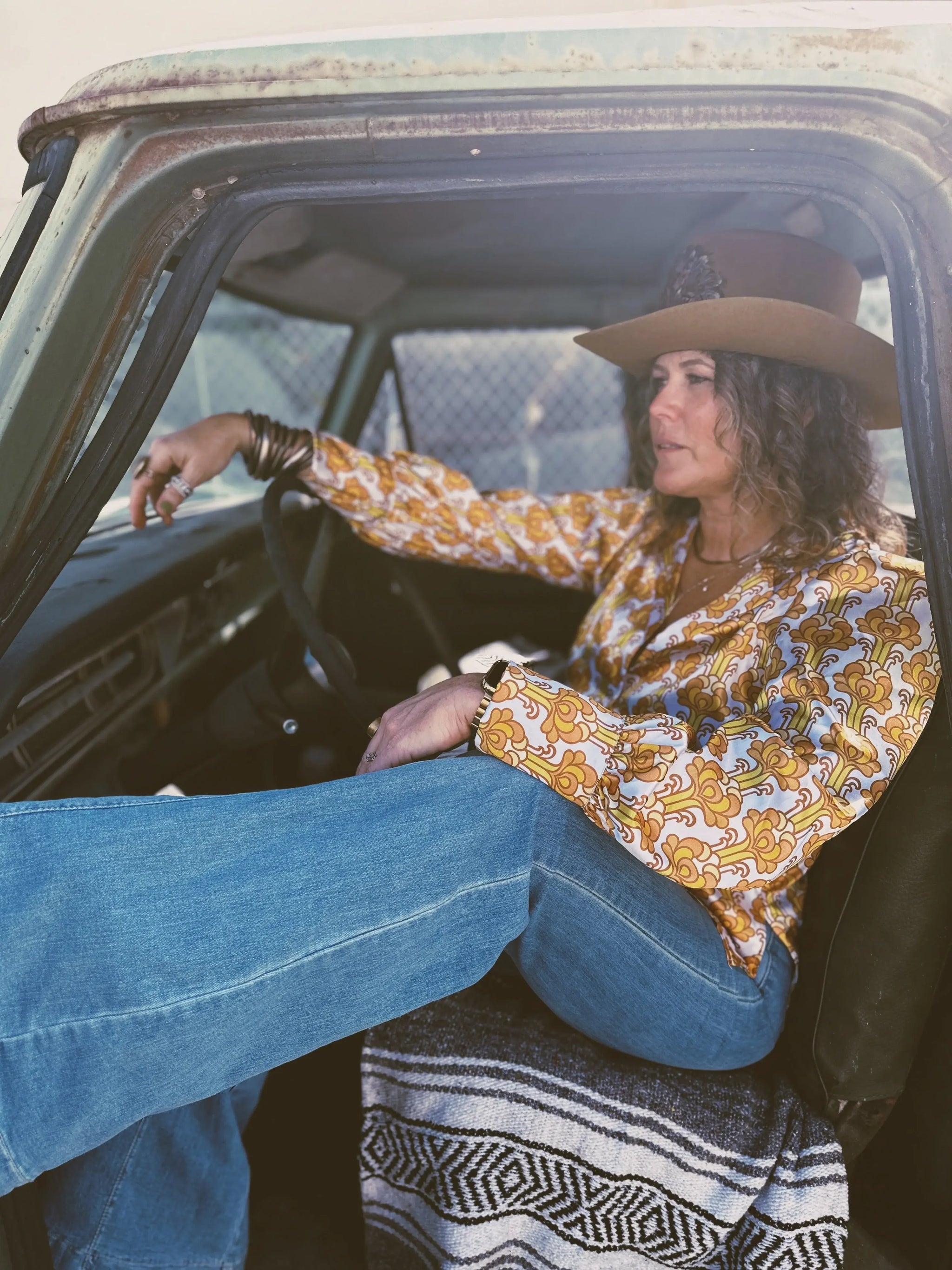 Streets Of Gold Golden Yellow Tulip Flower Pouf Sleeve Button Up Blouse - Lil Bee's Bohemian - Flyclothing LLC