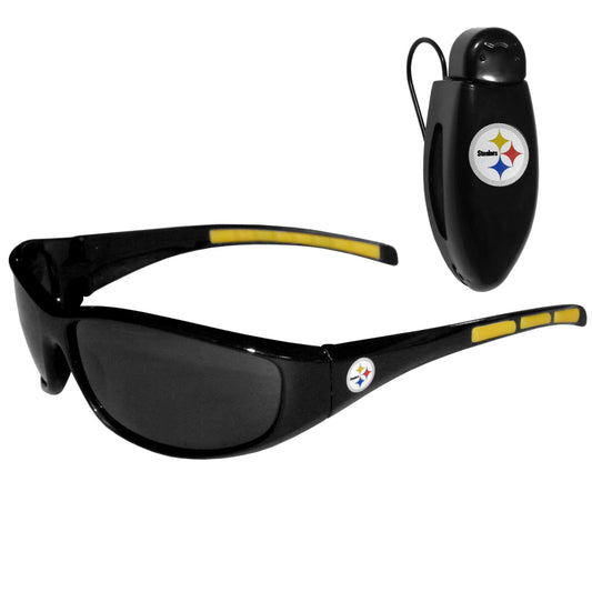 Pittsburgh Steelers Wrap Sunglass with Visor Clip - Pittsburgh Steelers