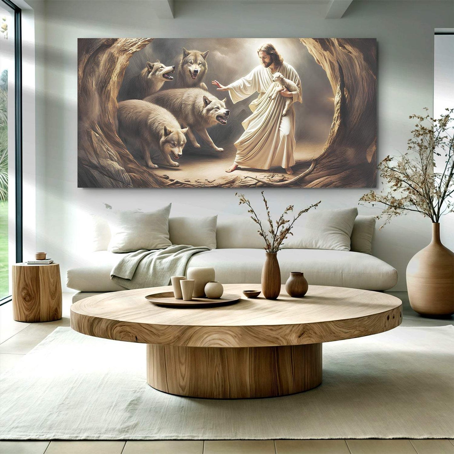 Jesus Protects The Lamb From Wolves Faith Wall Art III - Tailored Canvases - Flyclothing LLC