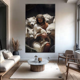 Jesus Protects The Lamb From Wolves Faith Wall Art - Tailored Canvases - Flyclothing LLC