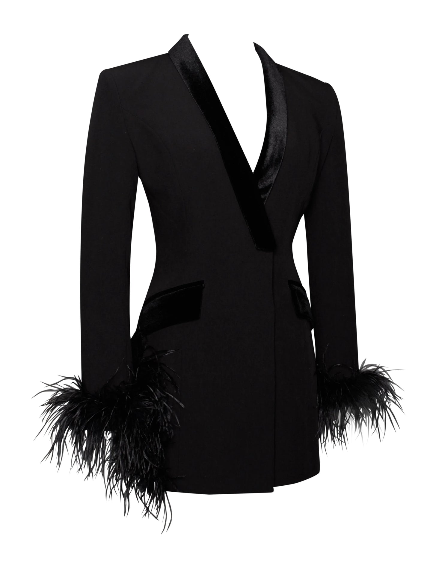 Madeline Black Feather Trim Blazer Dress - Miss Circle - Flyclothing LLC