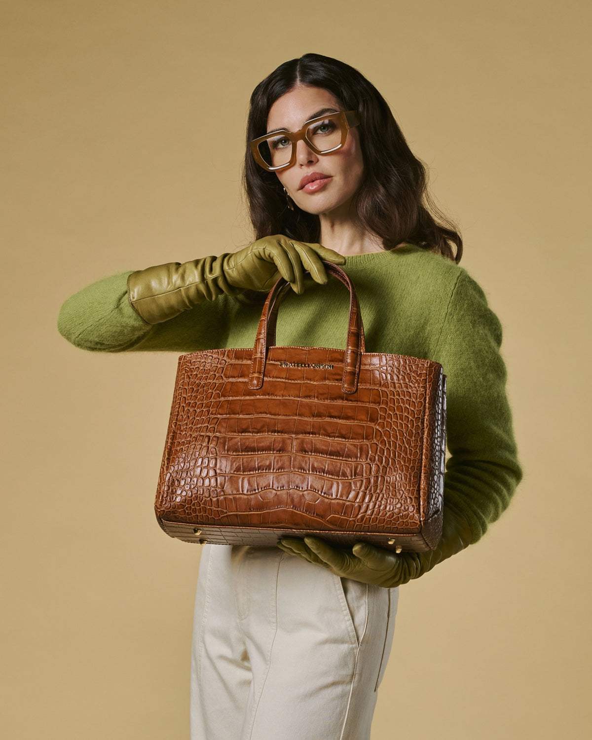 Valentina (cognac) - Italian calf leather women's handbag (with shoulder strap)