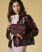 Mirella (eggplant) - Italian calf leather women's crossbody bag (with shoulder strap)