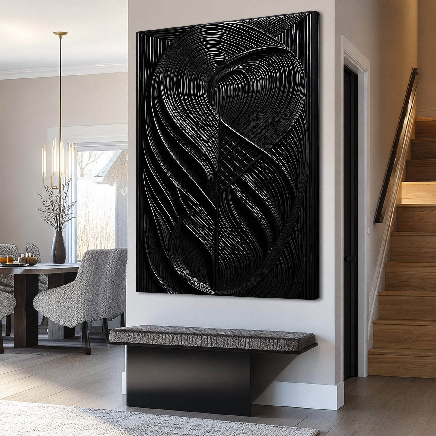 Modern Black Waves Wall Art - Tailored Canvases - Flyclothing LLC